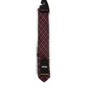 Boss Men's Slim 2.36" Tie 100% Silk Red Floral Print Made in Italy NEW